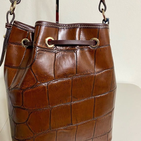 NEW! $358 Dooney & Bourke Luxury Drawstring Leather Croco Embossed - Picture 5 of 8